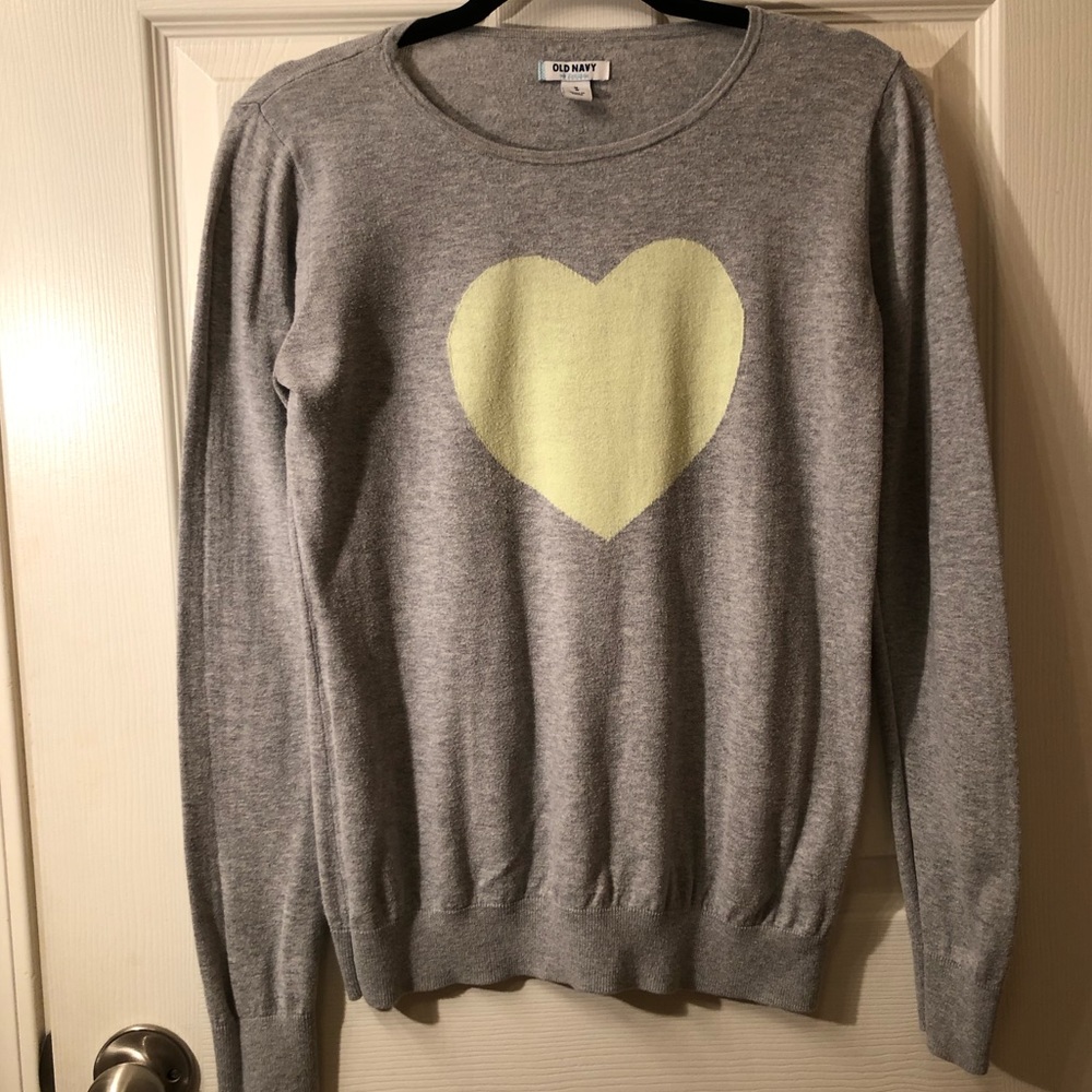 Old Navy Gray & Lime Green Heart Sweater
